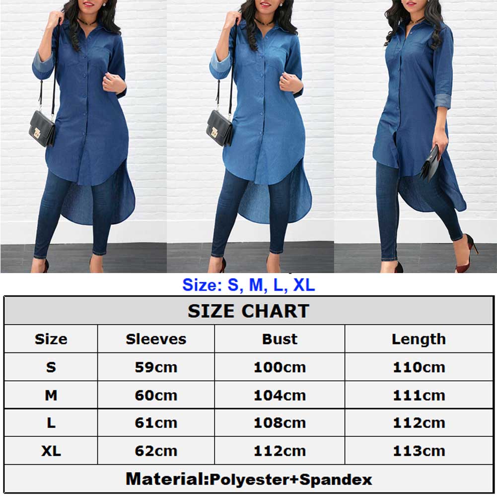 Nova moda feminina denim camisa azul manga longa blusa solta senhora casual jean blusa camisas verão outono camisa longa