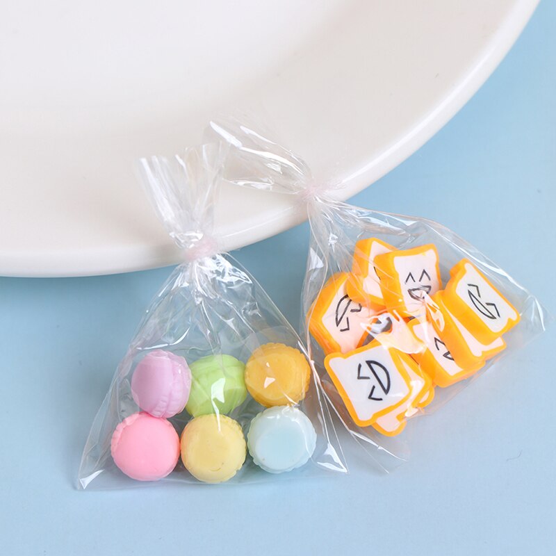 6Pcs/Bag Miniature Scene Model Doll House Mini Bread Macaron Bag Decoration
