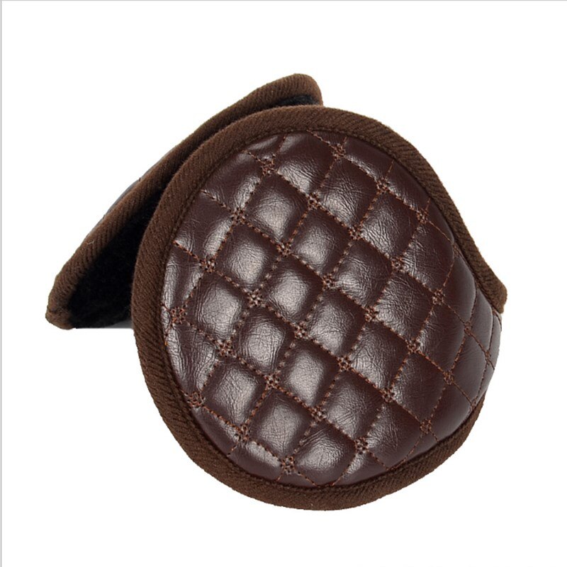 Ear Muffs Winter Fleece Ear Warmers Behind Head Leather Padded Earwarmer Men Women Warm Earmuffs Earflap: Brown