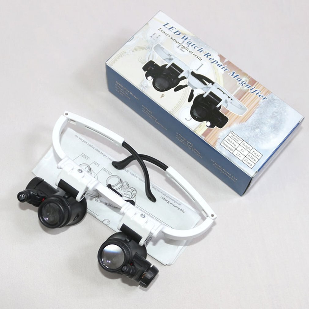 Head Mounted Glasses Magnifier With LED Light Magnifying Glass led lupa For Watchmaker Jewelry Optical Len Glass Magnifier Loupe