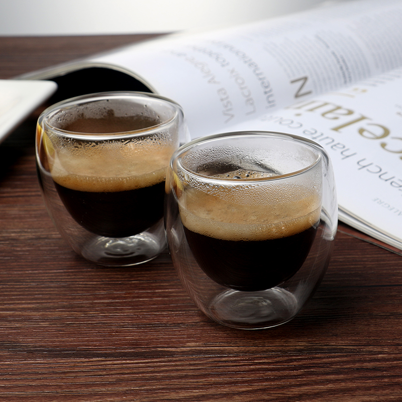 Set van 80ml dubbelwandige geïsoleerde glazen koffiekopjes voor het drinken van theekopjes, starbucks-kopjes en espressokopjes.