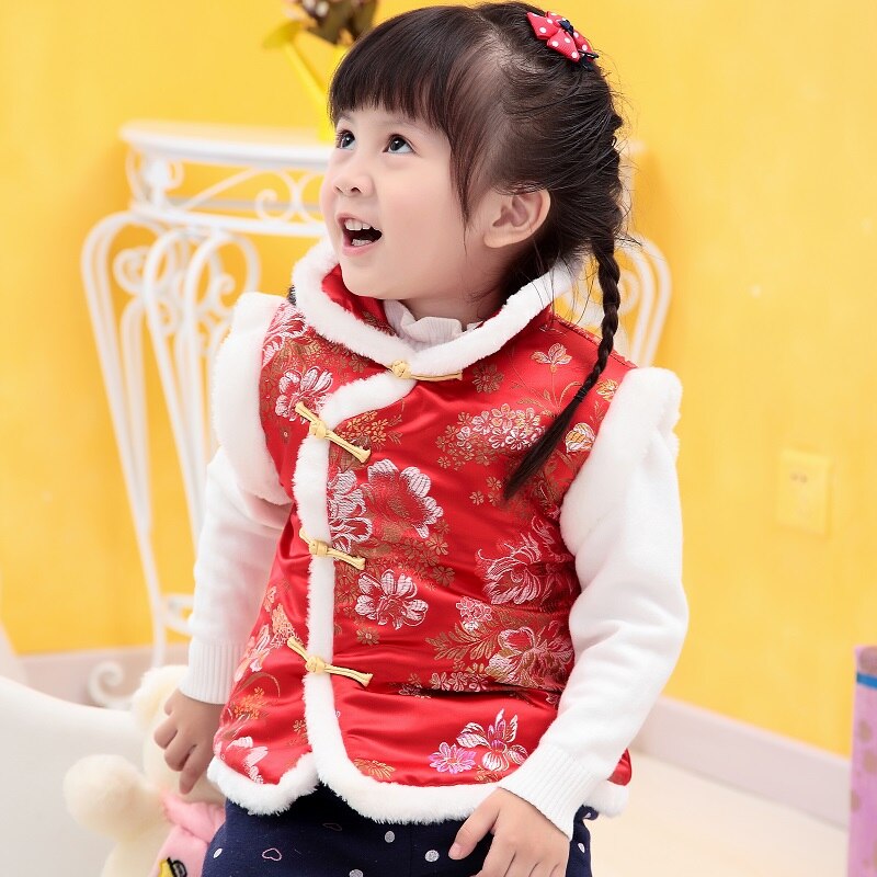 Baby Meisjes Gewatteerde Jassen Festival Vest Meisje Donsjack Chi-Pao Chinese Kinderen Qipao Bovenkleding Dikke Outfits Vest