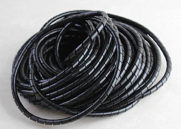 10mm 3_8 od 32 fod længde pe spiral wire kabelrør indpakning klar sort