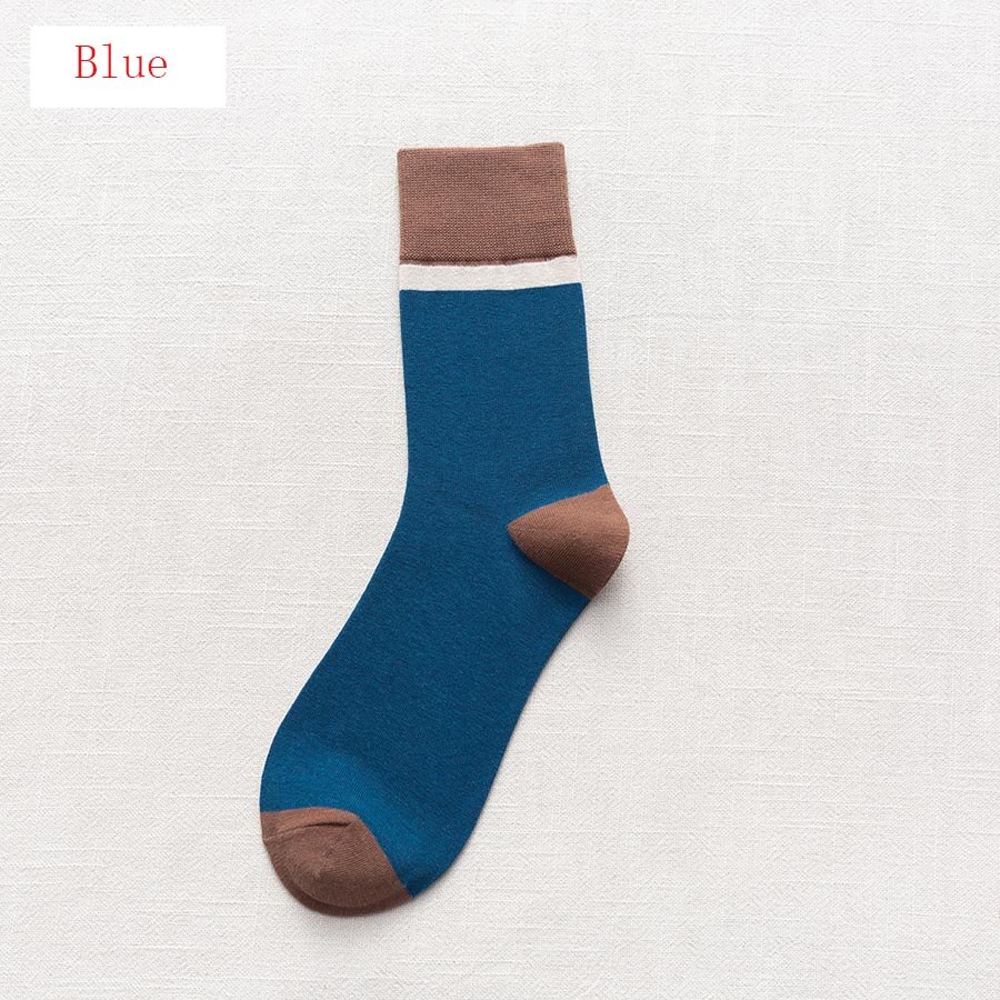 Breathable Men's Cotton Socks Casual Dress Deodorant Socks Compression Japanese Harajuku For Happy Man Business Socks: Blue