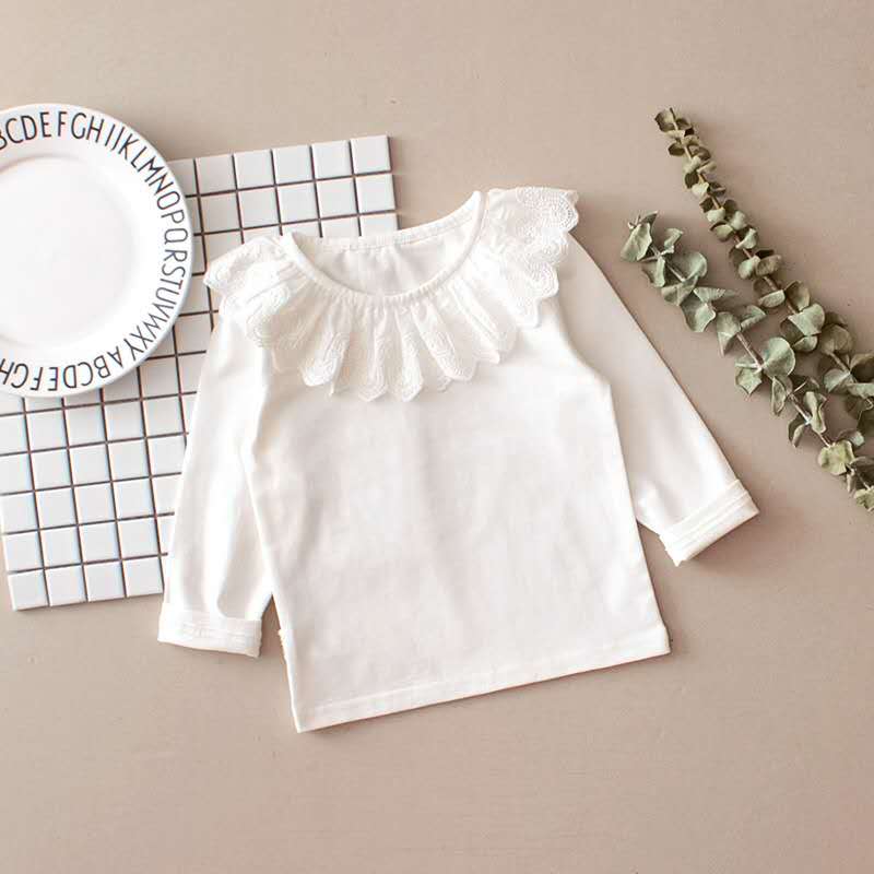 printemps et été chemise à fond mince pour enfants T-shirt blanc à manches longues vêtements pour enfants vêtements de fille hauts poupée en dentelle