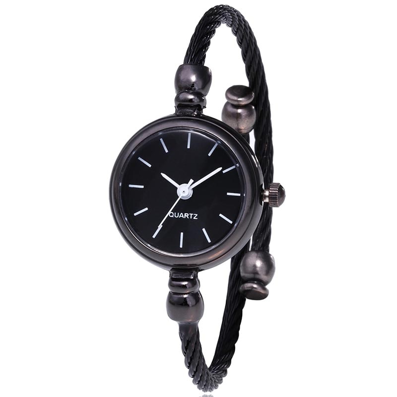 Women Stainless Steel Watch Small Dial Tassel Bracelet Watches Ladies Dress Wristwatch black Relogio Feminino: F