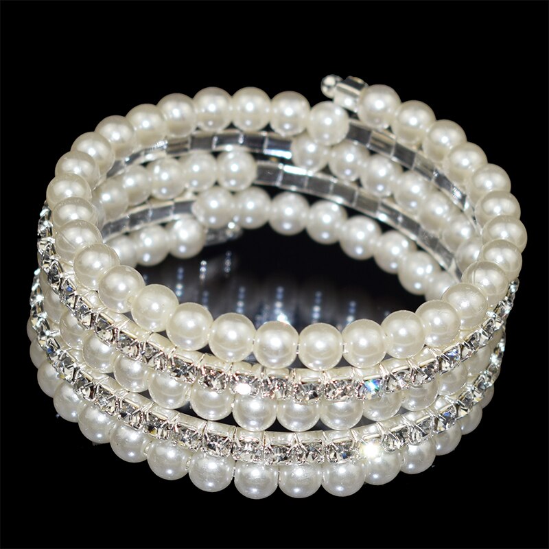 Bracelets multicouches élégants en cristal pour femmes, Imitation perle, plaqué or et argent,