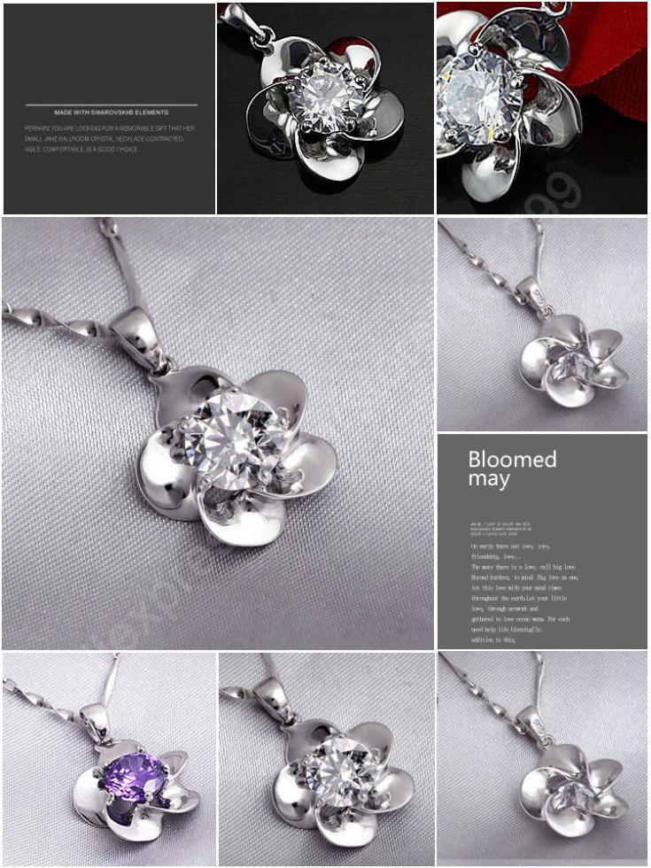 Venda quente elegante flor cz zircon 925 prata esterlina colar brincos conjunto feminino meninas festa de casamento conjunto de jóias
