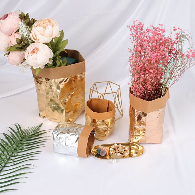 Hergebruik cosmetica organizer kraft papieren zakken multifunctionele thuis opbergtas wasbare kraft papieren zak planten bloemen potten vaas,.