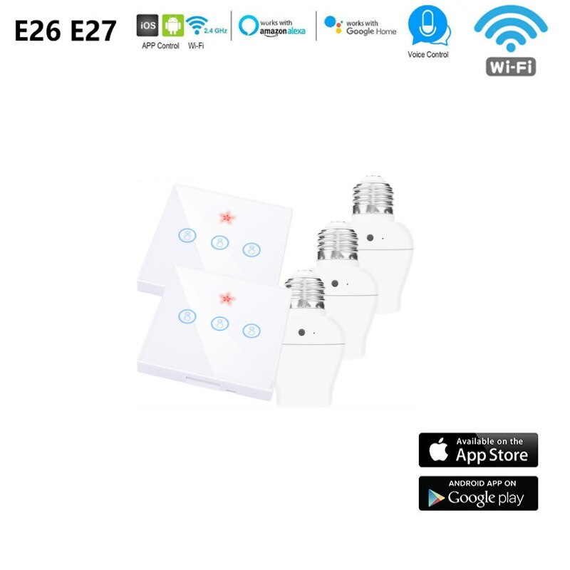 E26 E27 Lamp Holder Light Bulb Smart Switch Light Touch Wireless Gang 433Mhz Radio Frequency Remote Control Wall Panel Home110V