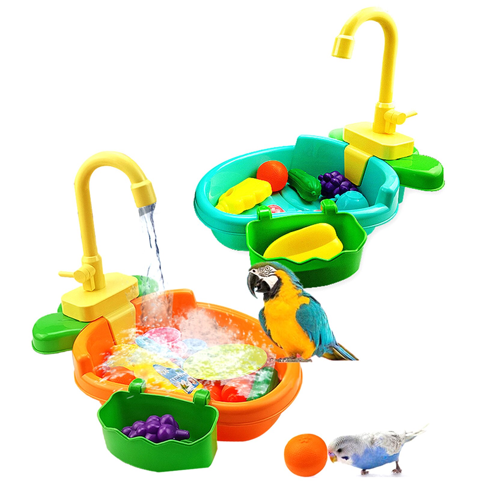 Automatic Bird Bath Tub with Faucet Pet Parrots Parakeet Cockatiel Fountains SPA Pool Shower Multifunctional Toy Cleaning Tool