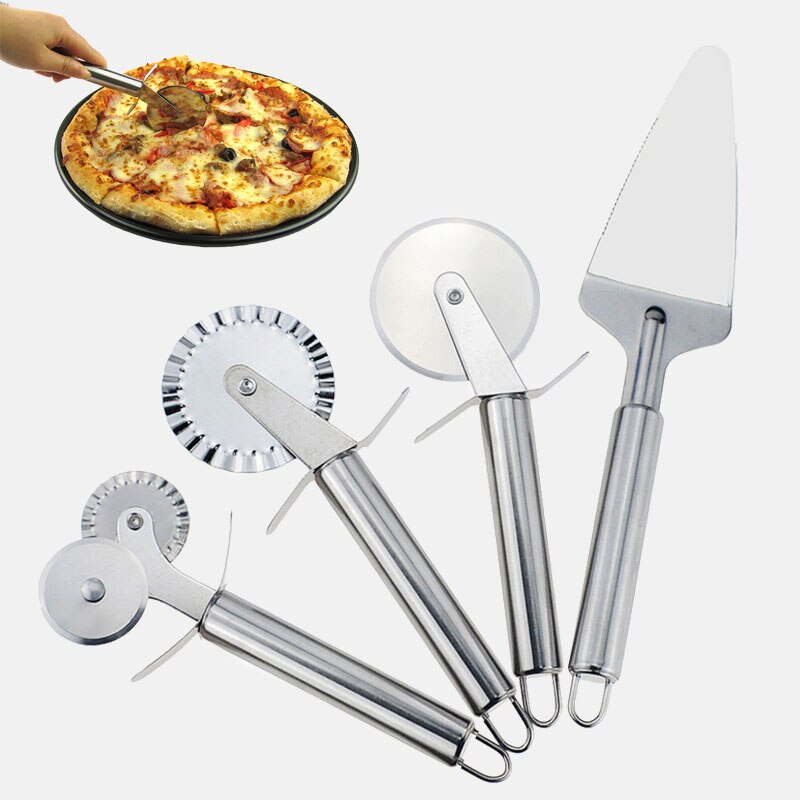 4 Patronen Dubbele Roller Pizza Mes Cutter Rvs Pizza Cutter Gebak Pasta Deeg Crimper Keuken Pizza Gereedschap