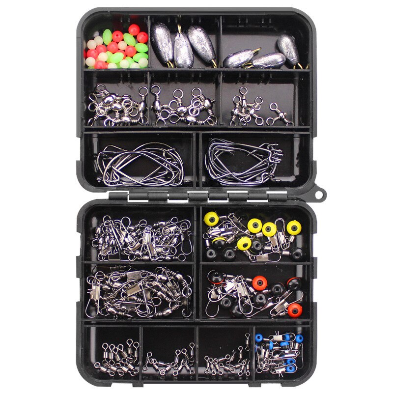 160pcs/box Fishing Accessories Kit Including Jig Hooks fishing Sinker weights fishing Swivels Snaps with fishing tackle box Fish
