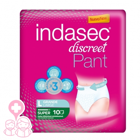Pañales para adulto Indasec Pant Super Discreet Talla Grande pérdidas moderadas 10 uds Indasec