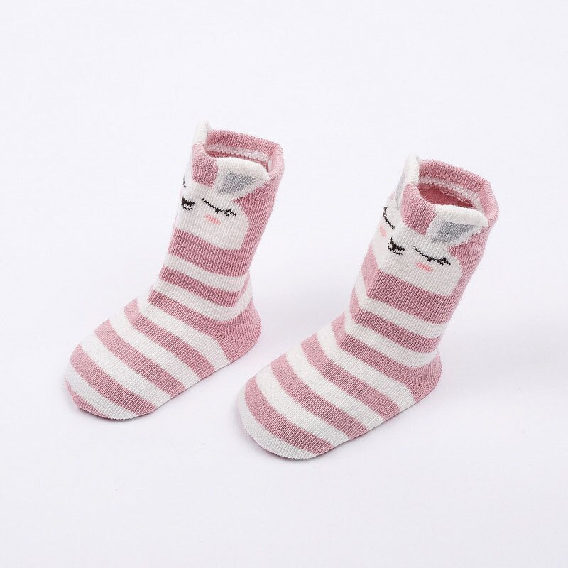 Nette Karikatur Baby Socken Für Neugeborene Streifen Baby Mädchen Jungen Socken Baumwolle Kleinkind Kleinkind Anti Unterhose Boden freundlicher Socken: Rosa