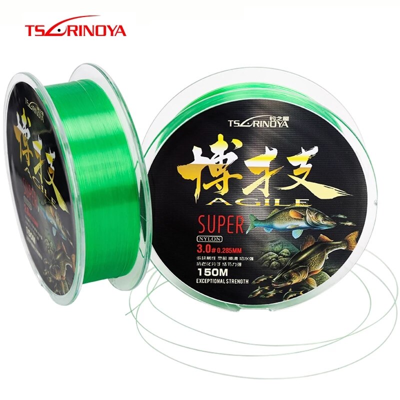 TSURINOYA Nylon Fish line AGILE 150m Low Stretch High Sensitivity Superior Abrasion Resistance Unique Paralleled Roll Lure line