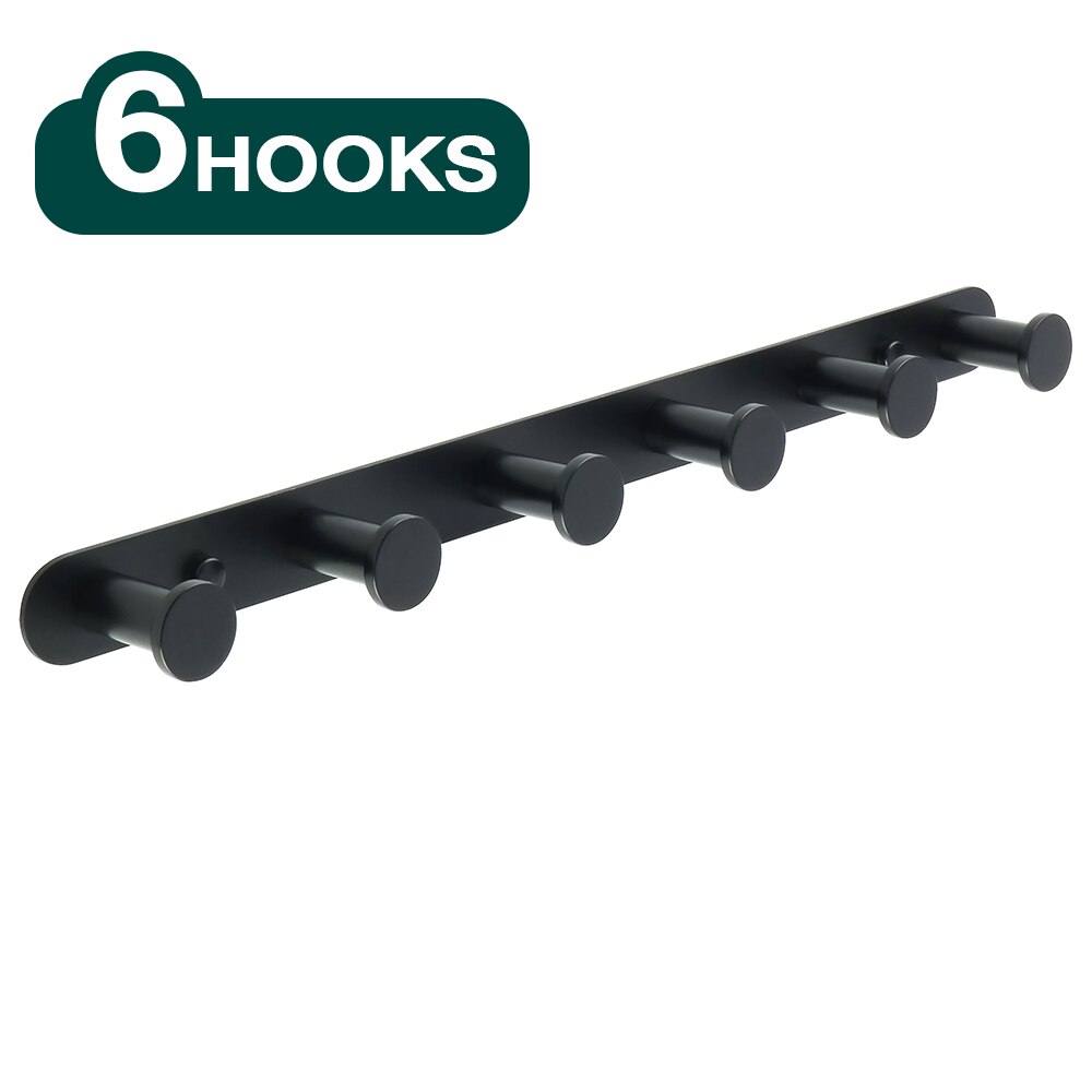 Gancho para colgar en la pared del baño, Perchero de acero inoxidable 304, accesorios de baño negros, 3-6 ganchos: Black  6