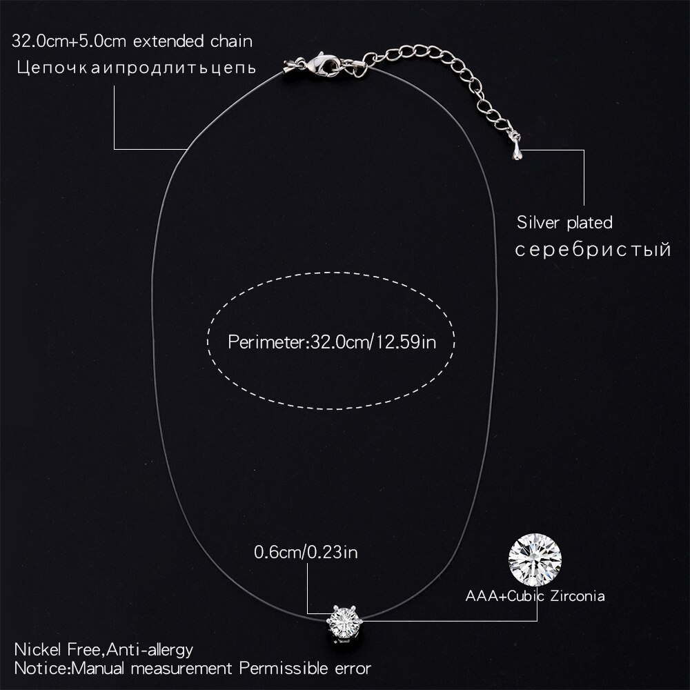 Transparen Linea di Cristallo Della Collana Del Choker Donne Invisibile di Pesce Catena Con Il Real Zirconia Collane &amp; Pendenti con gemme e perle Dei Monili del Regalo Collier