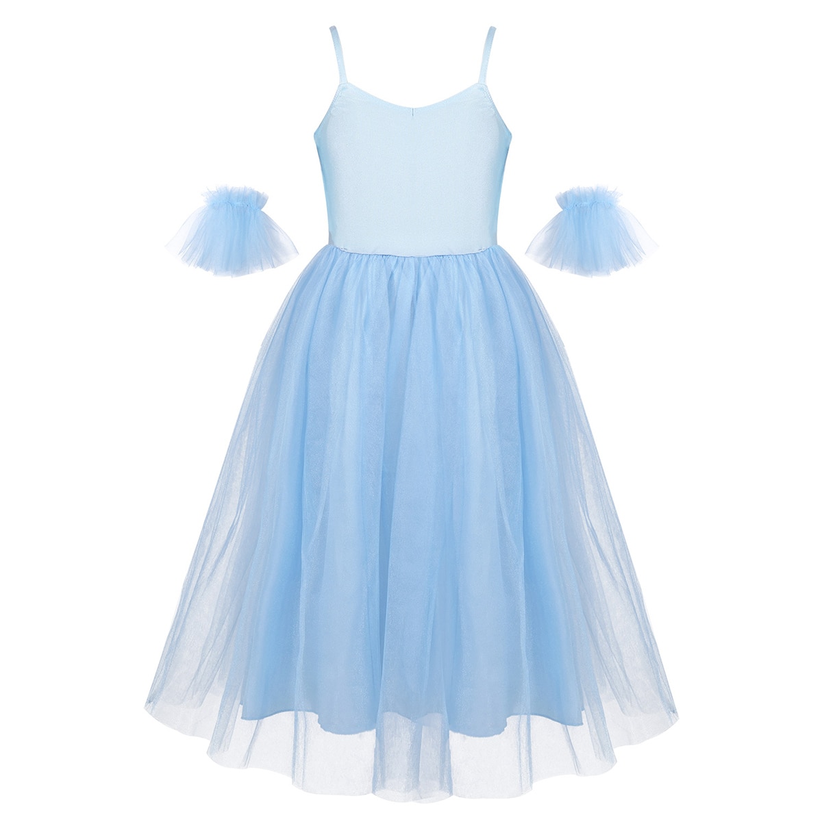 Children's Ballet Tutu Romantic Style Long Tutu Ballet Dance Costumes Ballerina Dress with Ruffled Arm Sleeves for Performance: Sky Blue / 6