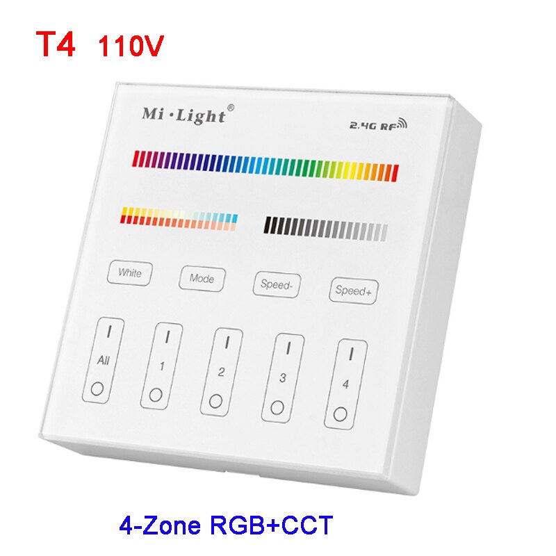 Miboxer 2.4g rgb+cct/rgbww led strip light controller 4- zon fjärrkontroll smart panel wifi ibox fut 039/ fut 092/ fut 089/ wl-box 1/b4/t4: T4 110v