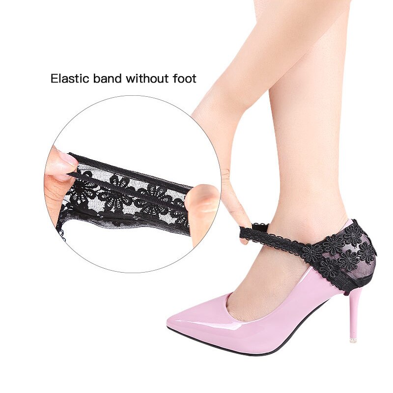 1 Paar Hoge Hakken Schoenen Anti-Druppels Hak Bandjes Non Slip Zwart Kant Elastische Band: 03 L