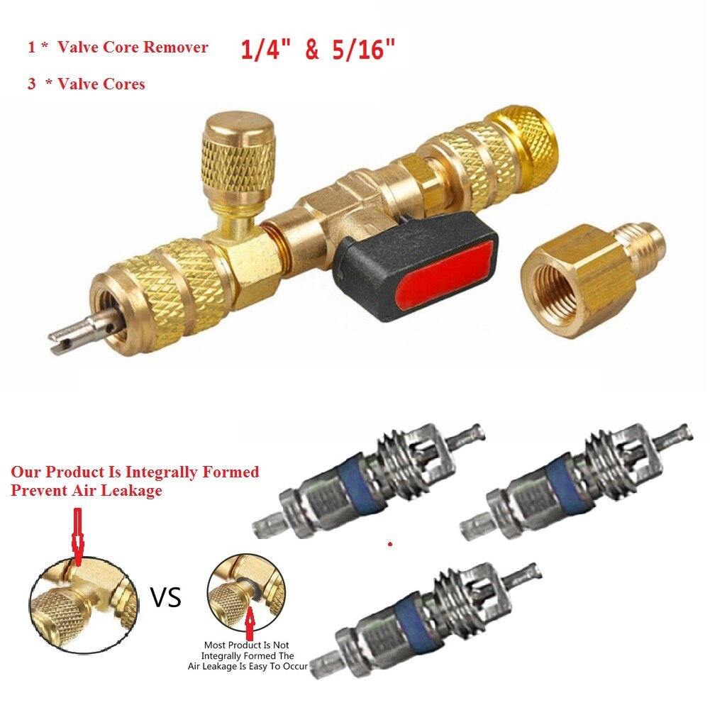 1PC HVAC Valve Core Installer Ball Valve Adapter Tool Remover Dual Size 5/16&quot;&amp;1/4&quot; Port Auto Air Condition Refrigeration Tools