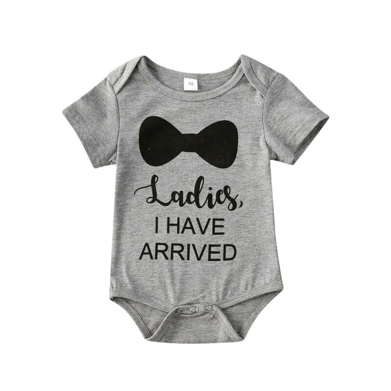 Summer Newborn Infant Baby Boy Bodysuit Child Short Sleeve Funny Words Print Jumpsuit Clothes Outfits Set