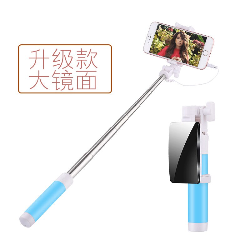 Anvendelig iphone 7 8 x selfie stick med spejl mini-by-wire selfie stick med spejl selfie stick: M6 blå æble version af