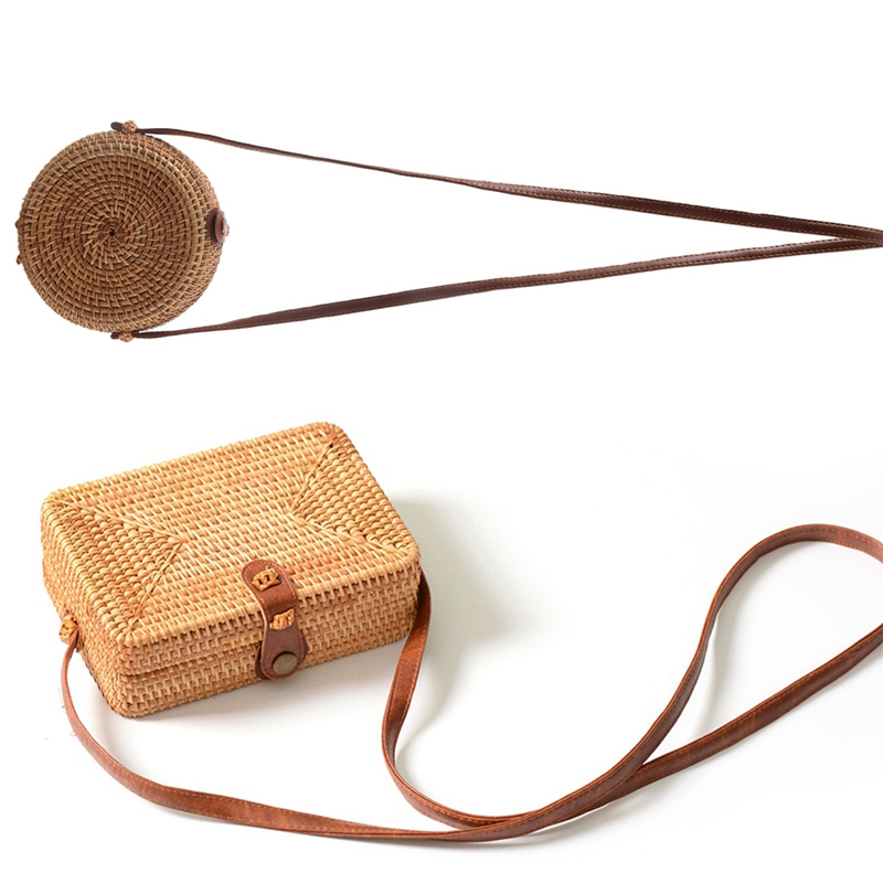 2 Stck eins Neue Damen Hand-gewebte Schulranzen Rattan retro Literarischen Hand-gewebte Leder Schnalle Paket Böhmen Strand Bote Schulranzen,