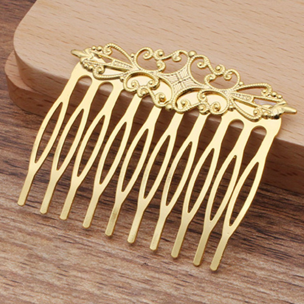 REGELIN-peineta antigua de cobre con 10 dientes para el cabello, joyería con abalorio, horquilla de flor para mujer, horquillas, pasadores, accesorios Retro para el cabello: Gold