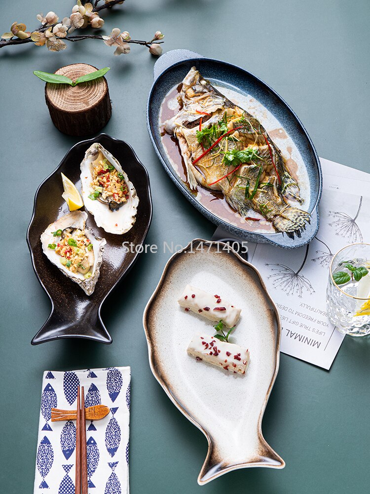 Fish Plate Ceramic Steamed Fish Plate Fish Plate Household Chopped Pepper Fish Head Special Plate Large Fish Plate