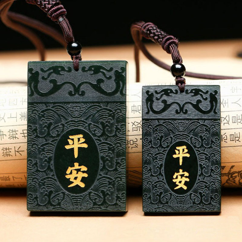 XinJiang Tian Draak PingAn Hanger Ketting Jade Vrede Veiligheid Lucky Amulet Ketting Voor Mannen Vrouwen