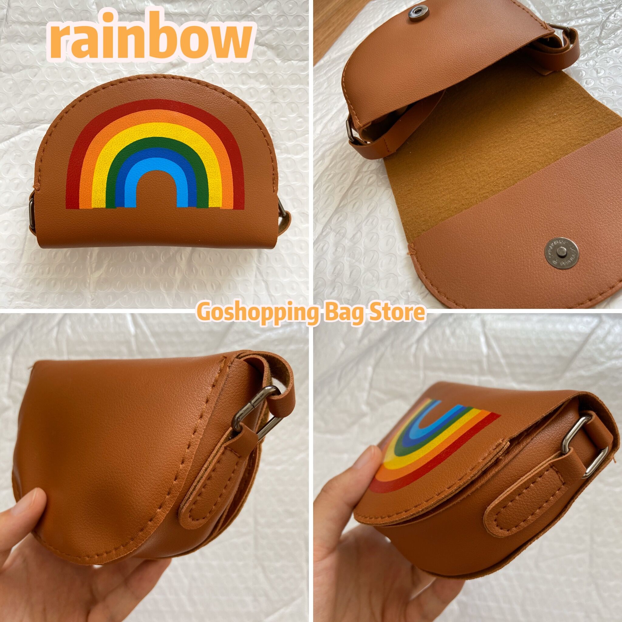Cartoon Regenboog Kinderen Mini Crossbody Bag Pu Leer Baby Kids Smile Bloem Portemonnee Leuke Jongens Meisjes Accessoires Tas