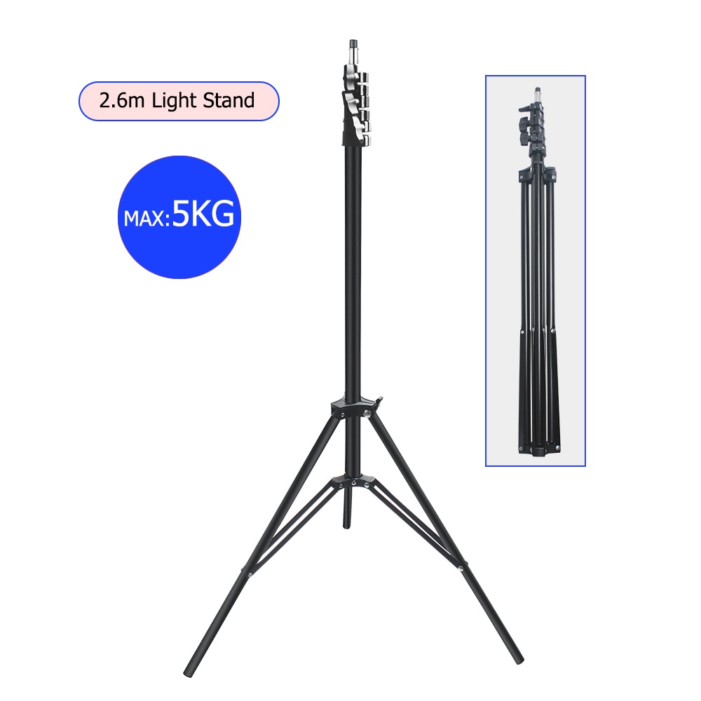 2.6M Photography Adjustable Soft Box Flash Continuous Light Tripod Max Load to 5KG Flash Light Stand Tripod For Camera Photo