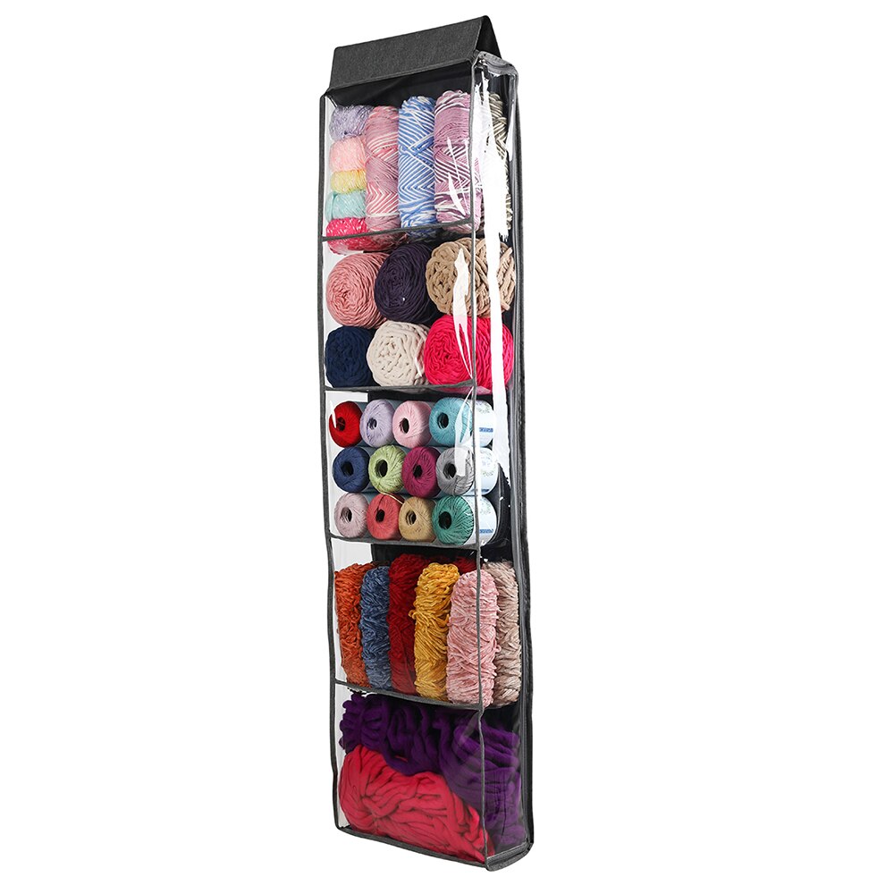 Foldable Hanging Clothes Storage Wool Knitting Bag 5-Shelf Clear Yarn Wall Display Bulk Organizer Collapsible Display Holder