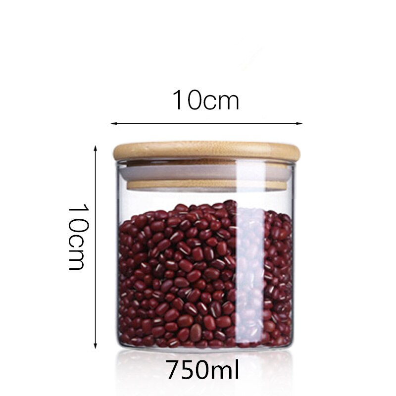 Glasburkar med bambulock mini kaffe socker te burk spannmålsdispenser flaska glasburkar förseglad förvaringstank: 10 x 10cm 750ml