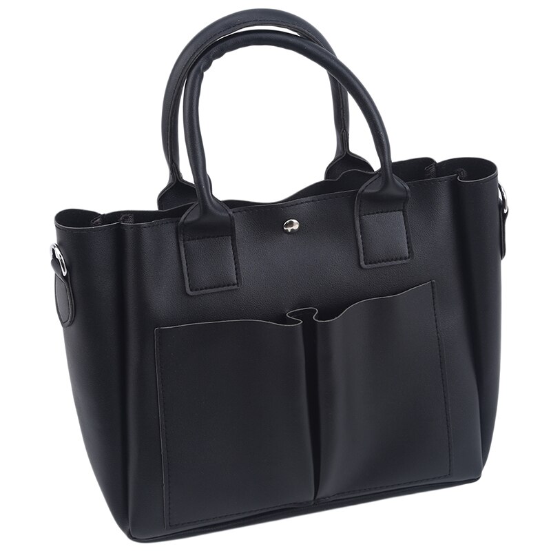 Pu leren laptoptas, eenvoudige handtassen, bekende merken, dames schoudertas, casual grote tas, vintage dames crossbody tassen: Zwart