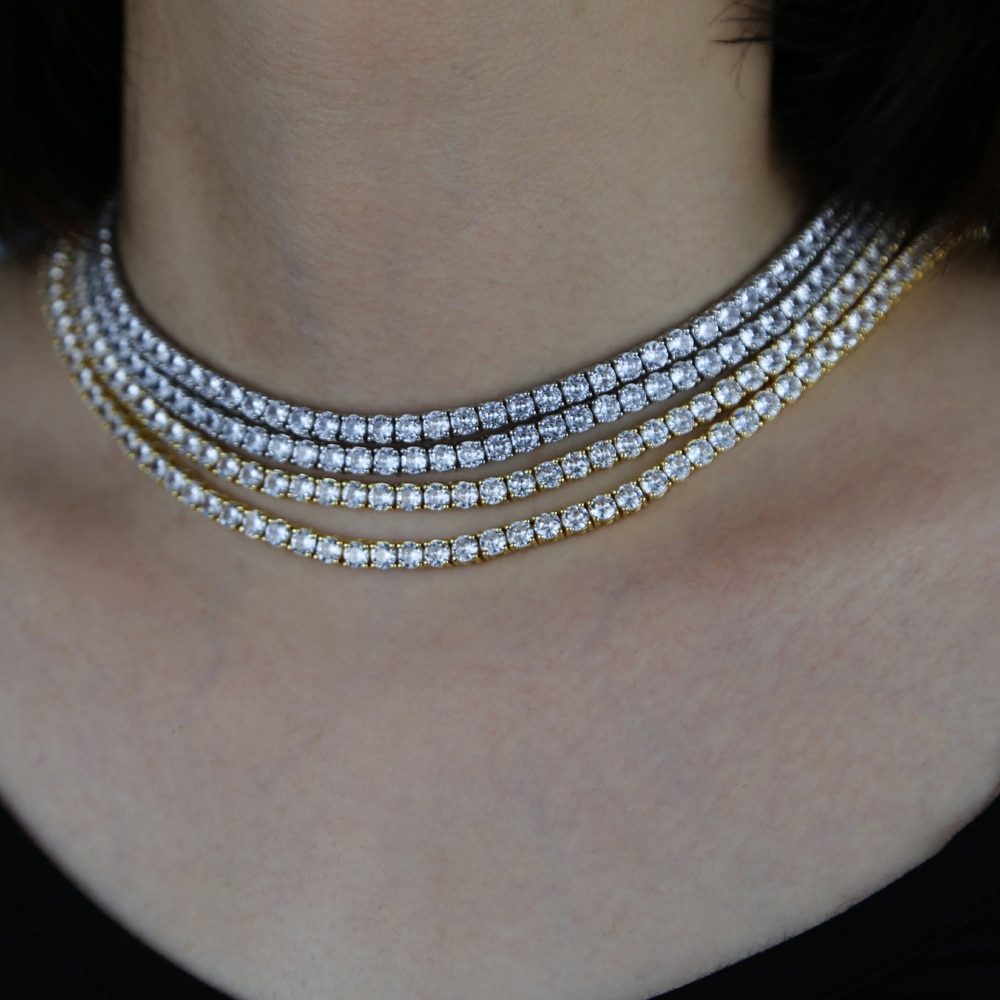 Corrente zircônia cúbica 4mm, gargantilha adorável colares gelado fora hip hop mulheres jóias bling 5a cz pedra colar de tênis,