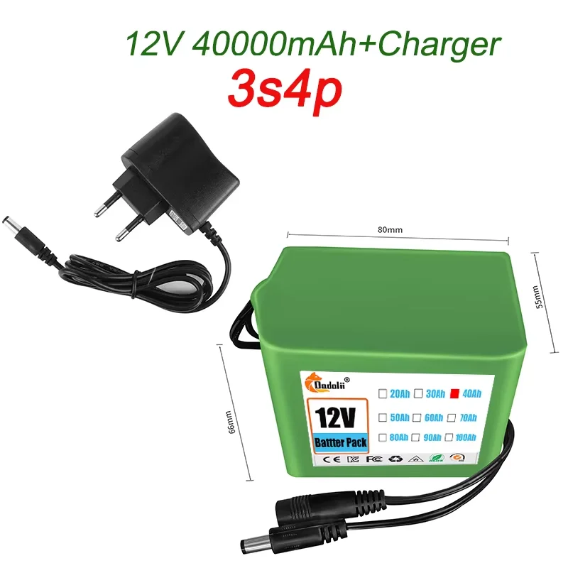 12v x 50000 mah 3 s 5p x 18650 litiumbatteripakke med bms og lader - oppladbart batteri med stor kapasitet til fiskeutstyr,: beige