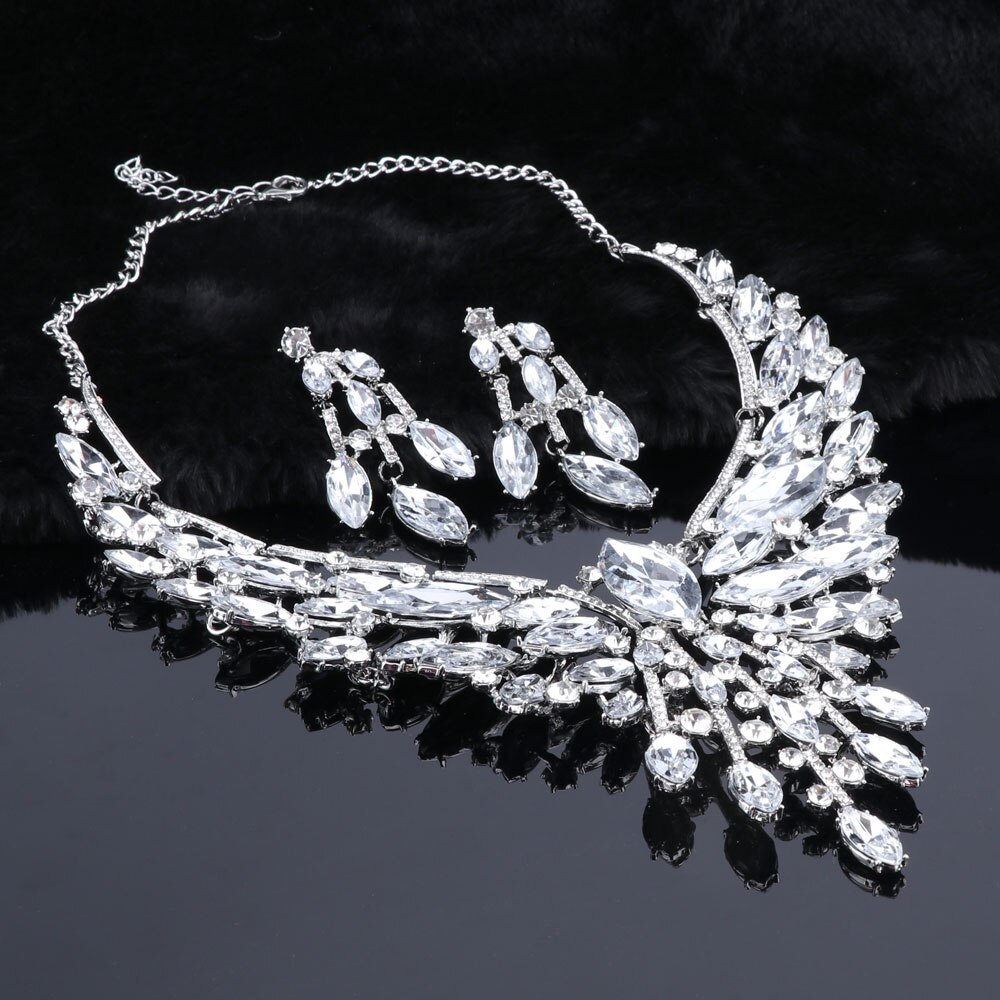 Crystal Bridal Jewelry Sets Wedding Party Costume Accessory Indian Necklace Earrings Set for Bride GorgeousJewellery Sets Women: Black Gun Plated