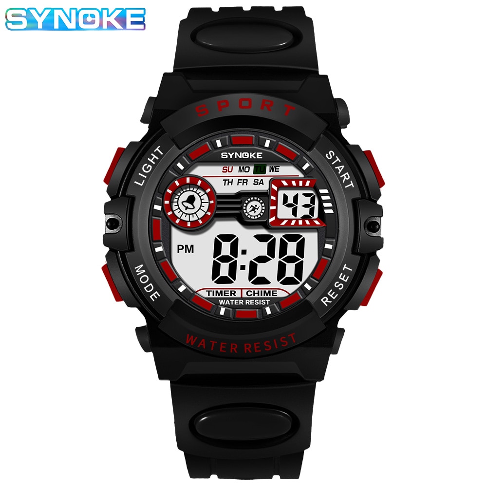 Synoke Mannen Student Beweging Digitaal Horloge Waterdicht Valbestendig En Schokbestendig Multifunctioneel Sporthorloge Jongen Lichtgevend: Rood