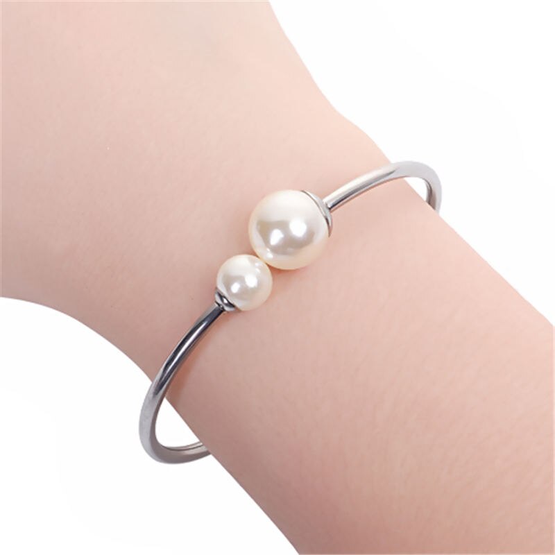 Rvs Open Bangle Armbanden Acryl Bead Zilveren Armband Sieraden Voor Vrouwen Meisjes 18.4 Lange, 1 Pc