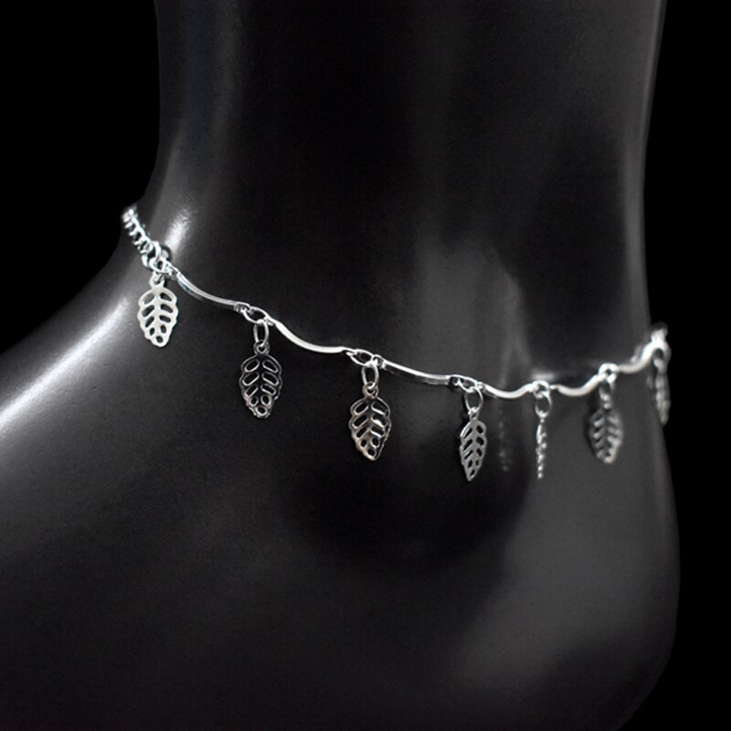 Bracelets de cheville porte-bonheur en argent Sterling 925, breloque de plage, style bohème, chaîne de pied, pendentif trèfle et feuille, de bijoux pour femmes, nouvelle: Argent