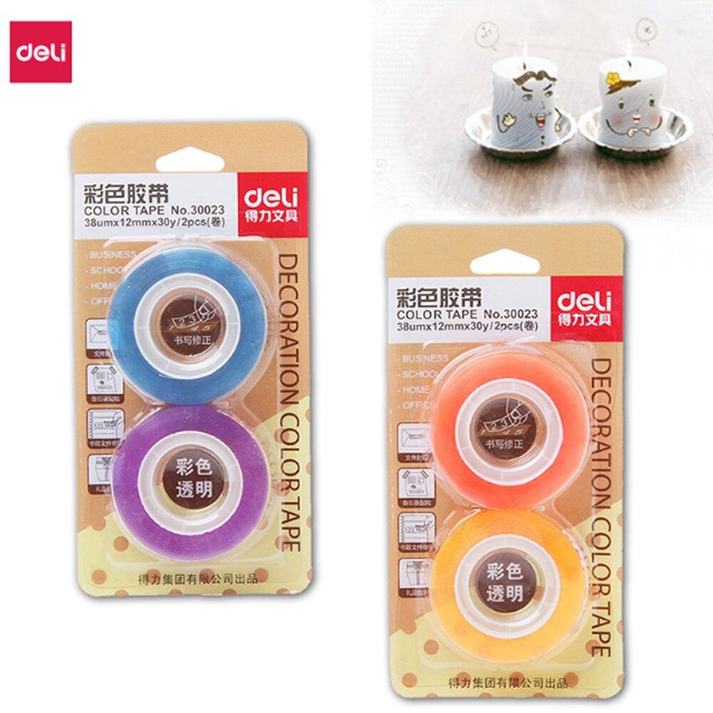 2 Stks/pak Deli Briefpapier Transparante Kleur Tape Plakband 12Mm Mini Tape Kunst Handgemaakte Diy Supplies Schrijven Correctie Tape