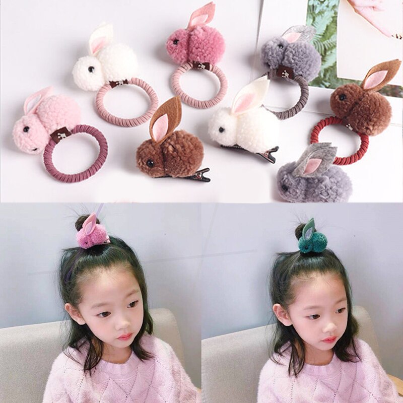 Korean Elastic Rubber Bunny Hair Clip Ball Rabbit Hair Ring Female Hair Tie Cute Hairpin Rope Children Hair Accessories