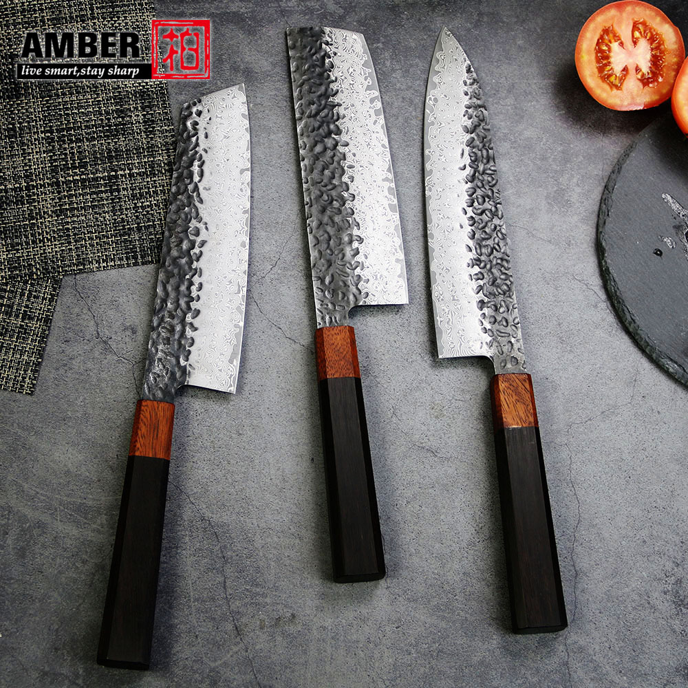 Bärnsten  vg10 damaskus konsoliderat bambuhandtag smideshammare damaskuskniv 8 tum japansk nakiri kockkniv 67 lager