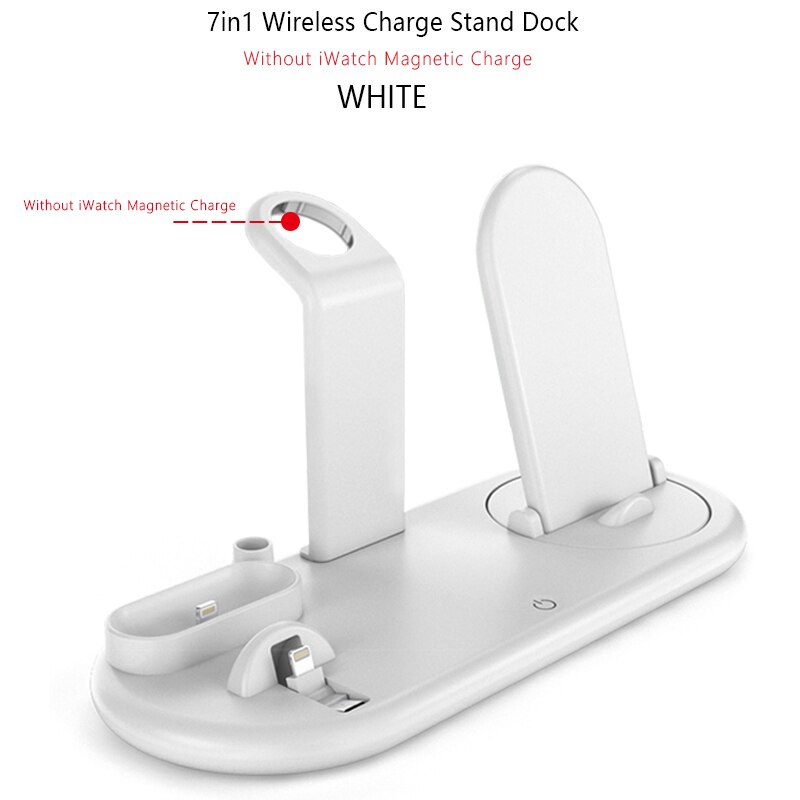 7 in 1 QI kabellos Ladegerät aufladen Dock Bahnhof Pro Apfel Airpods Android Uhr aufladen Pro IPhone 11 Profi Xiaomi Telefon Halter: weiß