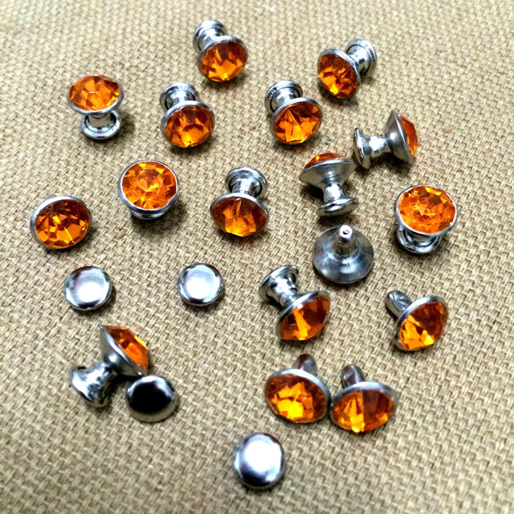 100 Sets/partij 8 Mm Oranje Acryl Kristallen Rhinestone Klinknagels Zilveren Nailhead Spots Studs Fit Voor Schoenen Riem Diy Gratis