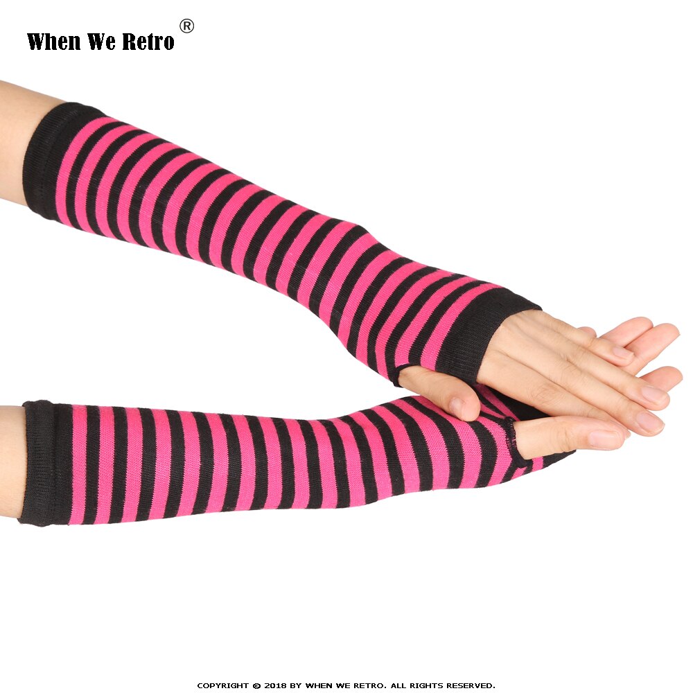 When We Retro Autumn Winter Wrist Arm Hand Arm Warmers Knitted Long Fingerless QY0491 Sleeve Fingerless Gloves Soft Warm Mitten: Rose Red stripe