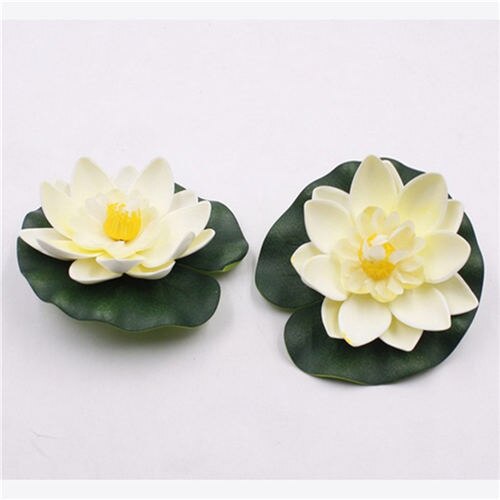 Lirio de agua de loto Artificial para decoración, tanque flotante de flores para estanque, planta, adorno de hojas para el hogar, jardín, boda, piscina, 10cm, 1 ud.: white